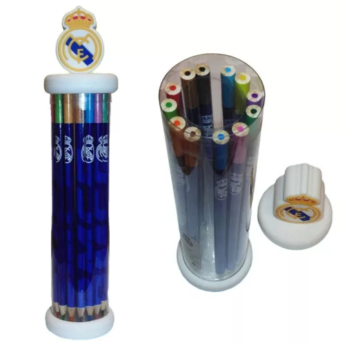 Sada farebných ceruziek s emblémom Realu Madrid v 3D krabičke, 12 ks