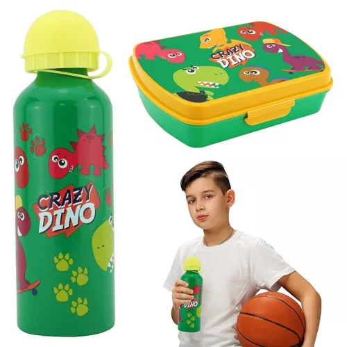 Dinosaur Crazy Sandwichbox + Aluminium-Wasserflasche Set