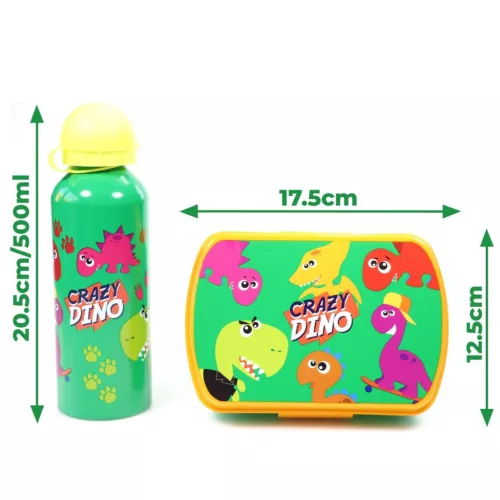Dinosaur Crazy Sandwichbox + Aluminium-Wasserflasche Set