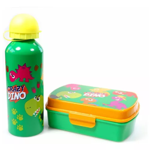Dinosaur Crazy Sandwichbox + Aluminium-Wasserflasche Set