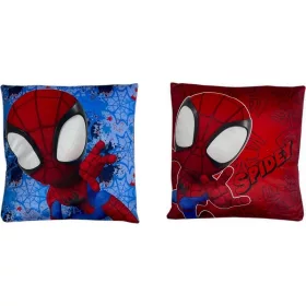   Spiderman-Kissen im Spidey-Stil, Dekokissen 38x38 cm aus Velours