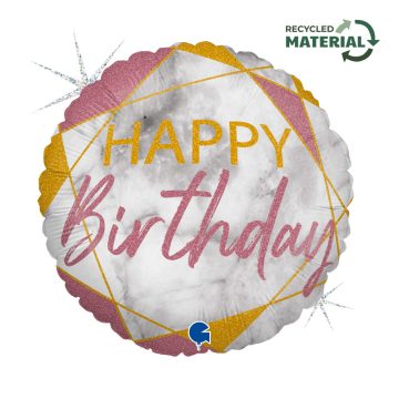 Happy Birthday Glitter Marble Rose fólia lufi 46 cm