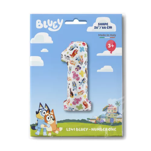 Fóliový balón číslo 1 s motívom Bluey Friends, 66 cm