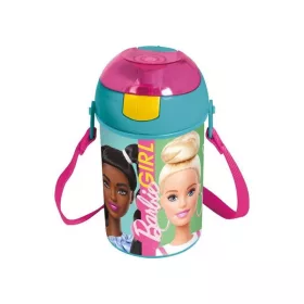   Barbie Happy Thoughts Trinkflasche mit Strohhalm und Aufhänger, 450 ml