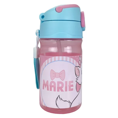 Plastová fľaša na pitie Disney Marie Dots so slamkou a vešiakom, 350 ml