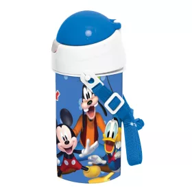   Disney Mickey modrá plastová fľaša so slamkou a vešiakom 500 ml