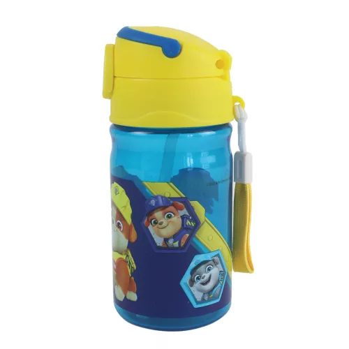 Plastová fľaša na pitie Paw Patrol Rubble so slamkou a vešiakom, 350 ml