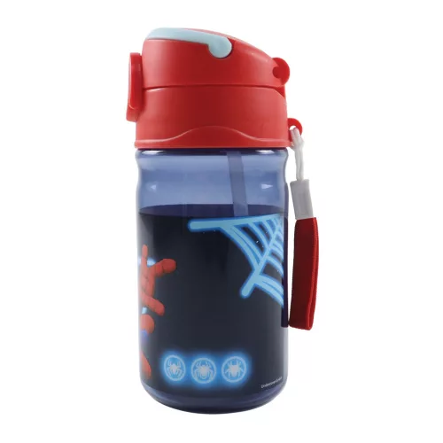 Svietiaca plastová fľaša na vodu Spiderman Spidey so slamkou a vešiakom, 350 ml