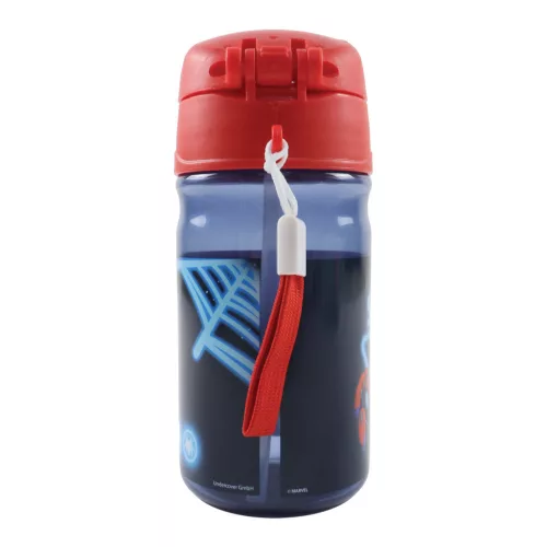 Svietiaca plastová fľaša na vodu Spiderman Spidey so slamkou a vešiakom, 350 ml