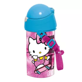   Plastová fľaša na vodu Hello Kitty Skateboard so slamkou a vešiakom, 500 ml