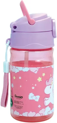 Plastová fľaša Hello Kitty Unicorn so slamkou a vešiakom 350 ml