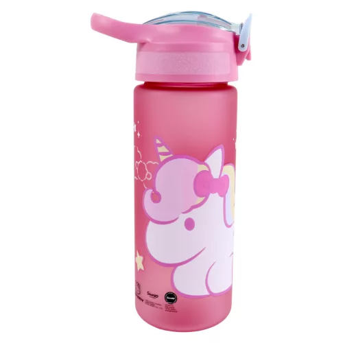 Fľaša na pitie Hello Kitty s jednorožcom z matného plastu so slamkou, 600 ml