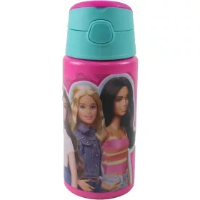   Barbie Love Aluminium-Trinkflasche mit Strohhalm und Aufhänger, 500 ml