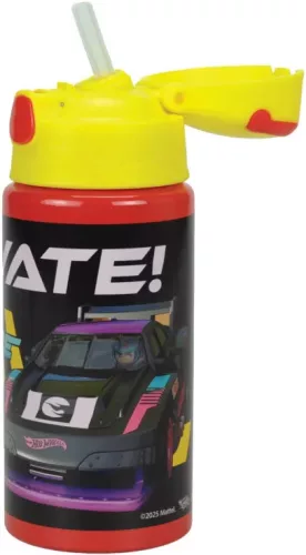 Hliníková fľaša Hot Wheels Race so slamkou a vešiakom 500 ml