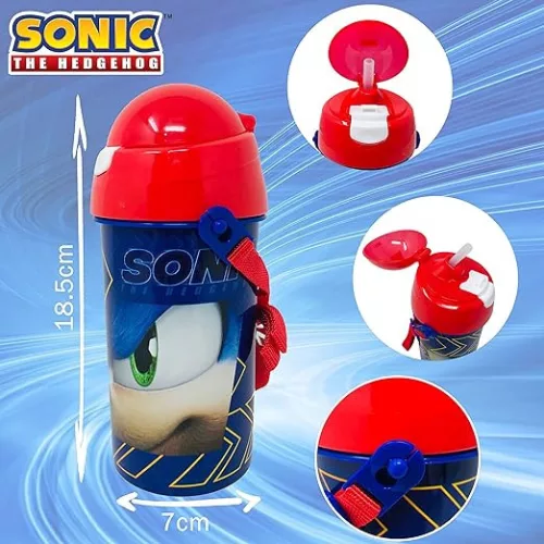 Plastová fľaša Sonic the Hedgehog Speed ​​​​so slamkou a vešiakom 500 ml