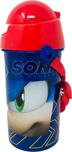 Plastová fľaša Sonic the Hedgehog Speed ​​​​so slamkou a vešiakom 500 ml