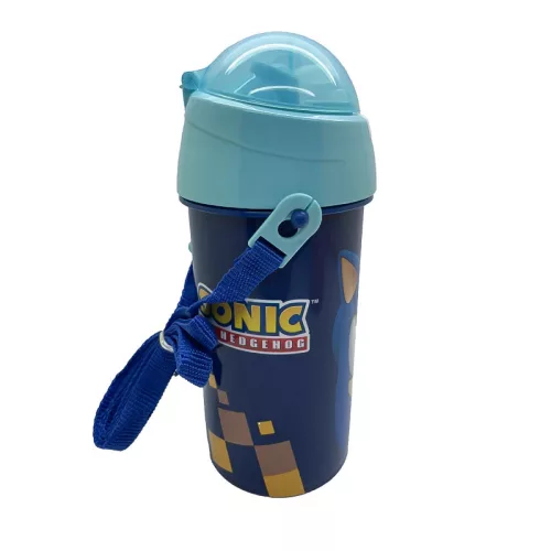 Sonic the Hedgehog Speed ​​Blaue Trinkflasche mit Strohhalm und Aufhänger, 500 ml
