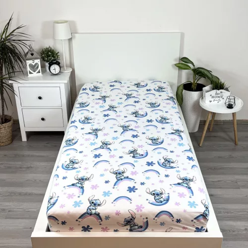 Disney Lilo és Stitch, A csillagkutya Rainbow gumis lepedő 90x200 cm