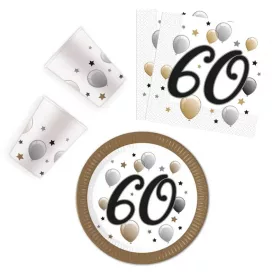  Alles Gute zum 60. Geburtstag! Partyset mit 36 ​​Tellern (23 cm Durchmesser).
