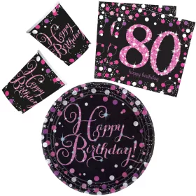   Happy Birthday Pink 80 Partyset mit 32 Tellern (23 cm Durchmesser)