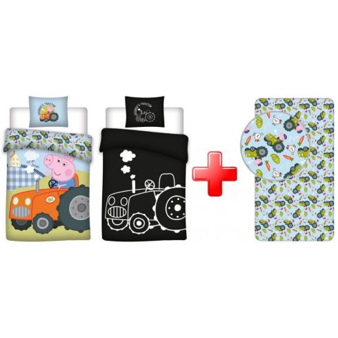 Peppa malac George's Tractor sötétben világító ágyneműhuzat és gumis lepedő szett