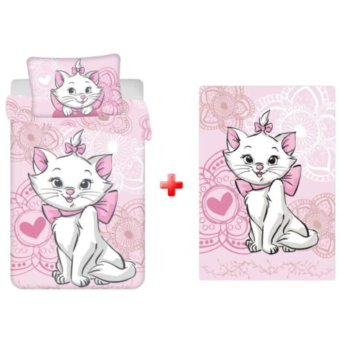 Disney Marie Aristocat gyerek, ovis ágyneműhuzat és polár takaró szett