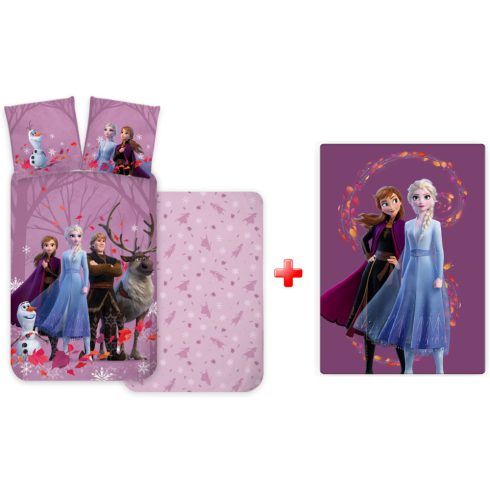 Disney Jégvarázs Purple gyerek, ovis ágyneműhuzat és polár takaró szett