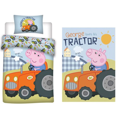 Peppa malac George's Tractor gyerek, ovis ágyneműhuzat és polár takaró szett
