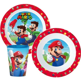   Posuđe za jelo Super Mario Mushroom Kingdom, set od mikro plastike, sa staklom 260 ml