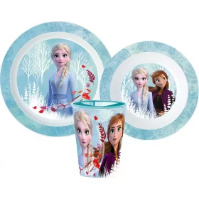   Disney Frozen Blue Forest Geschirrset, Mikroplastik, mit 260 ml Glas