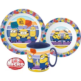   Minions-Geschirrset mit Streifenmuster, Mikroplastik, inklusive Becher (350 ml)