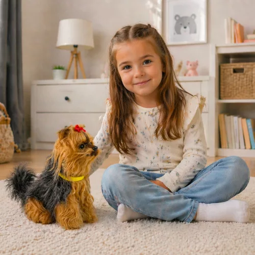 Interaktív plüsskutya Puha szőrű Yorkshire terrier fajta Simogassa meg a fejét és ismerje meg a funkcióit