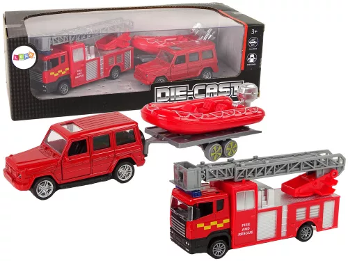 Tűzoltó járműszett húzómotoros Jeep piros