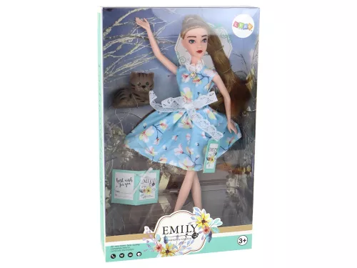 Gyerekbaba Emily Spring Hosszú Hajú Kék Ruhás Cica