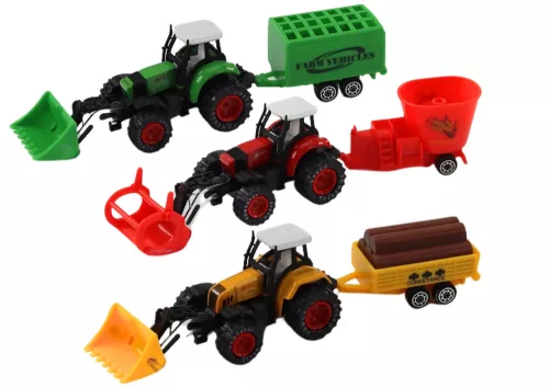 Traktor pótkocsival, kotrógép, buldózer, mezőgazdasági gép, 3 színben