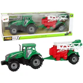   Zöld mezőgazdasági traktor piros és zöld permetezővel, frikciós meghajtással