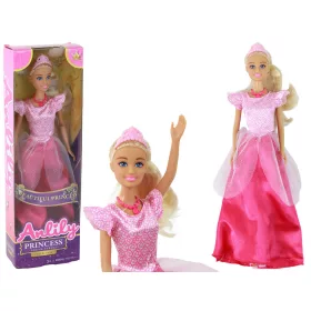   Anlily hercegnő baba hosszú szőke haj tiara rózsaszín ruha