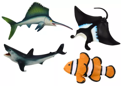 Tengeri állatfigura szett cápa delfin rája 5 db