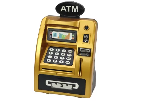 ATM malacpersely gyerekeknek, akik megtanulnak spórolni aranyat fekete színben