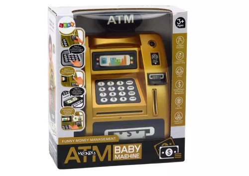 ATM malacpersely gyerekeknek, akik megtanulnak spórolni aranyat fekete színben