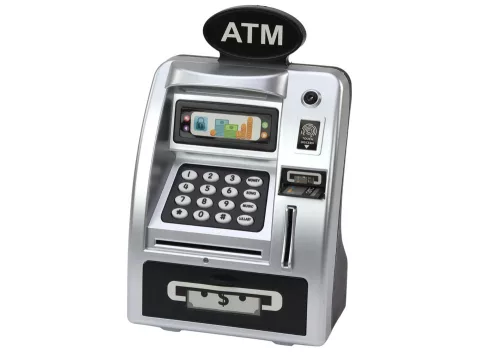 ATM malacpersely gyerekeknek, akik megtanulnak spórolni ezüstfekete