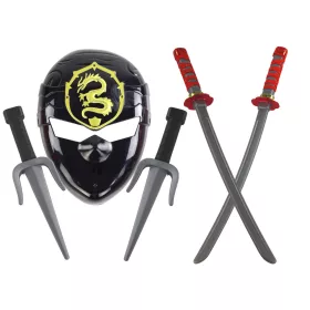 Ninja harcos maszk szett kardok tőrök piros dekorációk