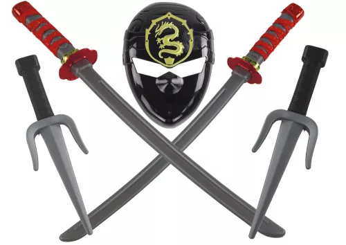 Ninja harcos maszk szett kardok tőrök piros dekorációk