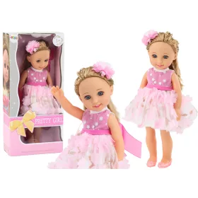 Baba Rózsaszín Ruha Hosszú Haj Hajtű Kefe 38cm
