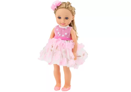 Baba Rózsaszín Ruha Hosszú Haj Hajtű Kefe 38cm