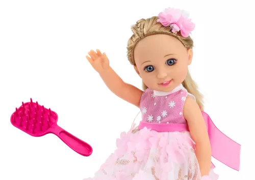 Baba Rózsaszín Ruha Hosszú Haj Hajtű Kefe 38cm