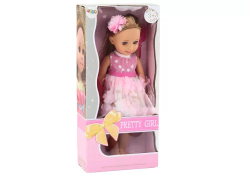 Baba Rózsaszín Ruha Hosszú Haj Hajtű Kefe 38cm