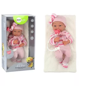   Babybaba, csíkos pulóver, sapka, sál, kiegészítők, rózsaszín