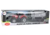 Mezőgazdasági traktor-kotrógép tartálykocsival, piros