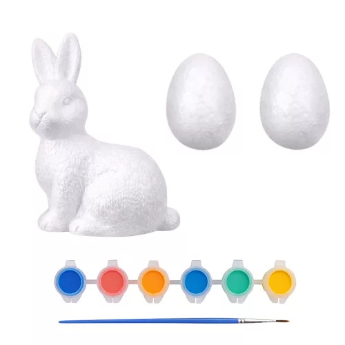 Kit zum Bemalen von Styropordekorationen Hase 2 Eier bemalen